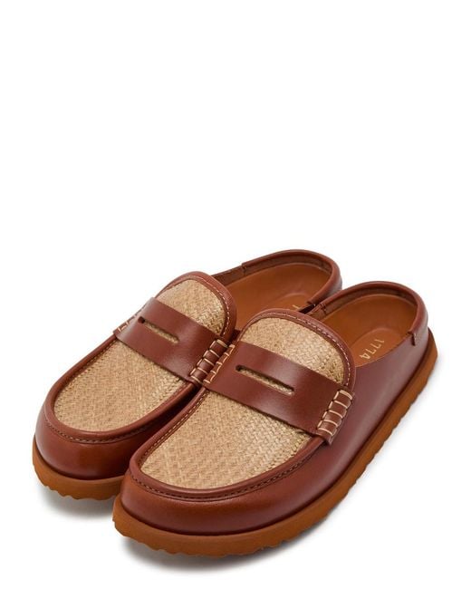 Birkenstock Brown Naples Wrapped Raffia And Leather Loafers