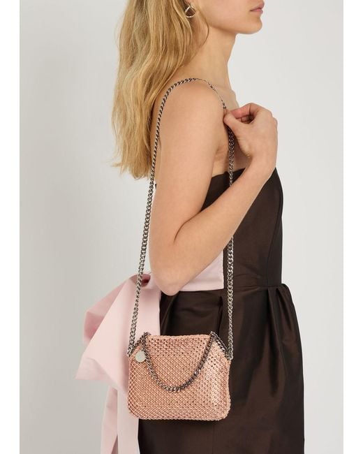Stella McCartney Pink Falabella Mini Crystal-Embellished Satin Top Handle Bag