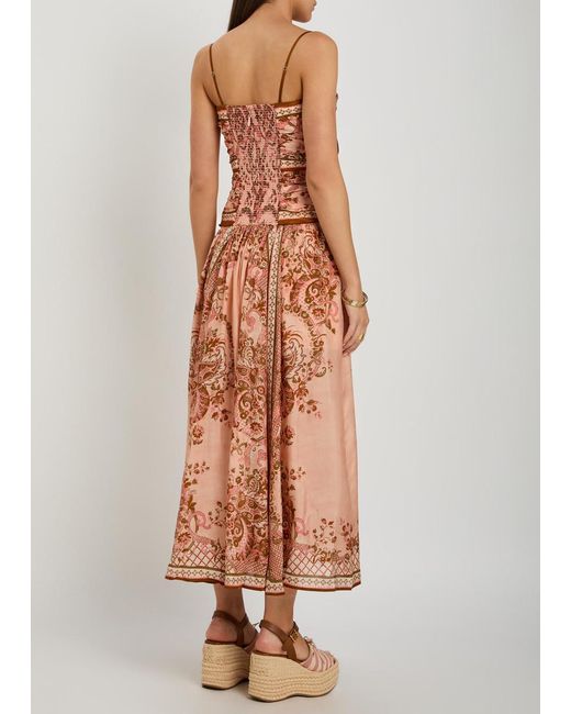 Zimmermann Pink Aster Scarf Printed Cut-Out Silk Midi Dress