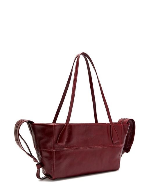 Balmain Red Track Zip Small Glossed Leather Tote Bag