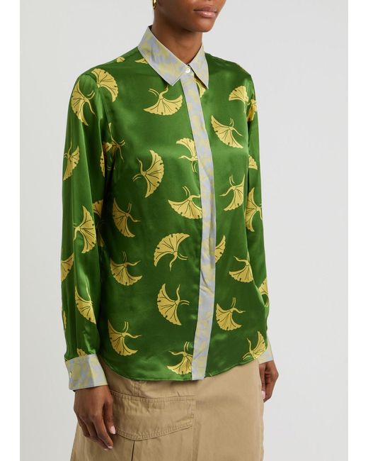 Dries Van Noten Green Chevy Printed Silk-Blend Satin Shirt