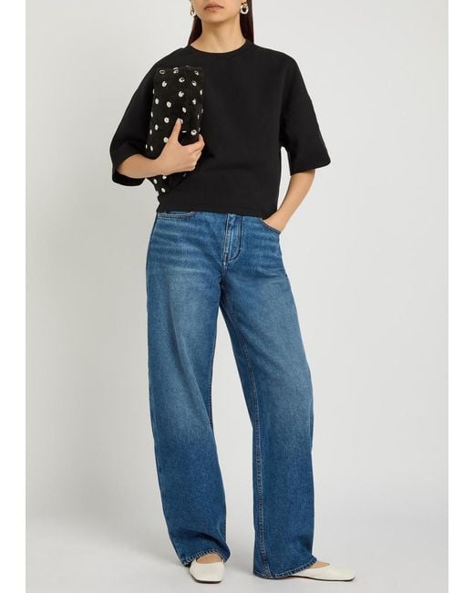 OSSOU Black Rift Cropped Cotton-Blend T-Shirt
