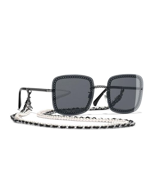 Chanel Black Square Sunglasses, Sunglasses, Gunmetal, Grey Lenses
