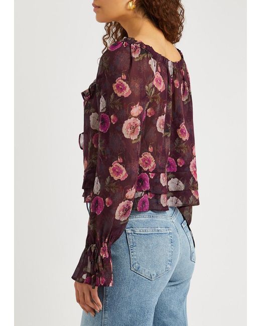 PAIGE Red Lanea Floral-print Silk Blouse