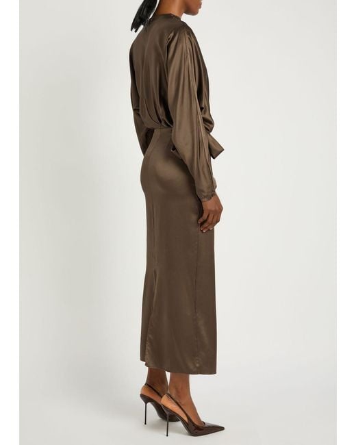 Staud Brown Phoebe Draped Stretch-Silk Dress