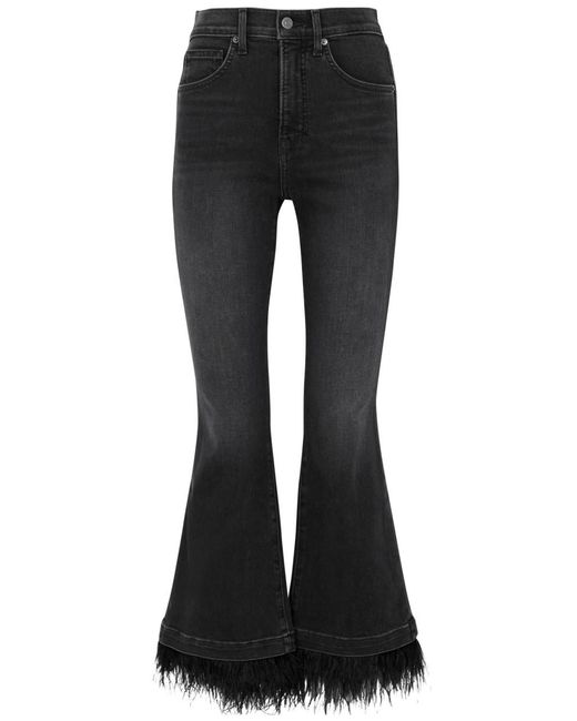 Veronica Beard Black Carson Feather-trimmed Flared Jeans