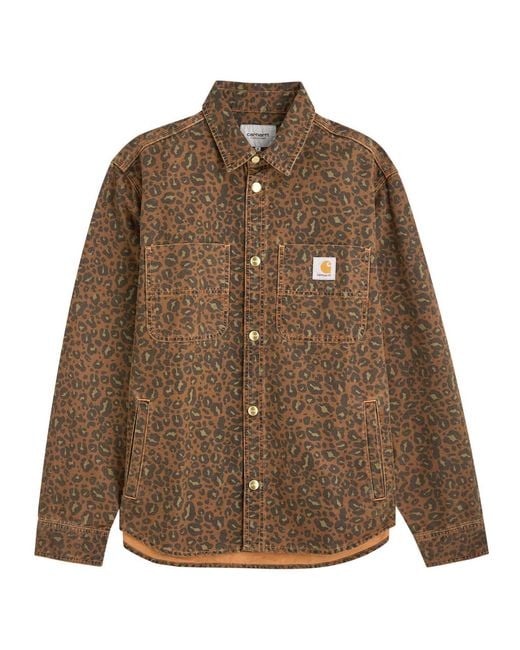 Carhartt Brown Conro Leopard-Print Canvas Overshirt for men
