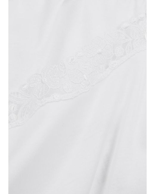 Hanro White Michelle Lace-Trimmed Cotton Slip Dress