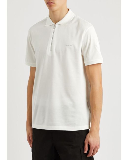 Moncler White Logo Piqué Cotton Polo Shirt for men