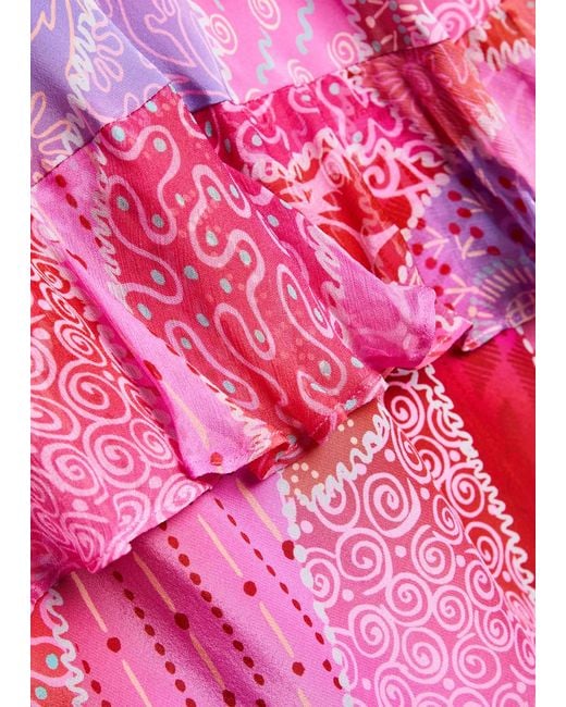 Rixo Pink Meena Patterned Silk-Chiffon Midi Dress
