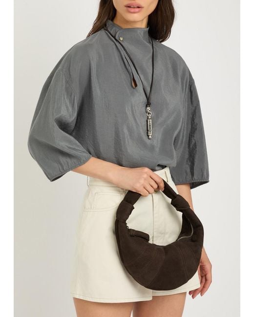 Lemaire Brown Fortune Croissant Mini Nubuck Leather Shoulder Bag