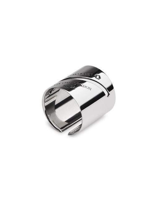 Alexander McQueen White Identity Tag Engraved Ring for men