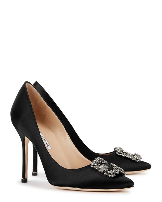 Manolo Blahnik Black Crystal-Embellished Pointed Toe Pumps