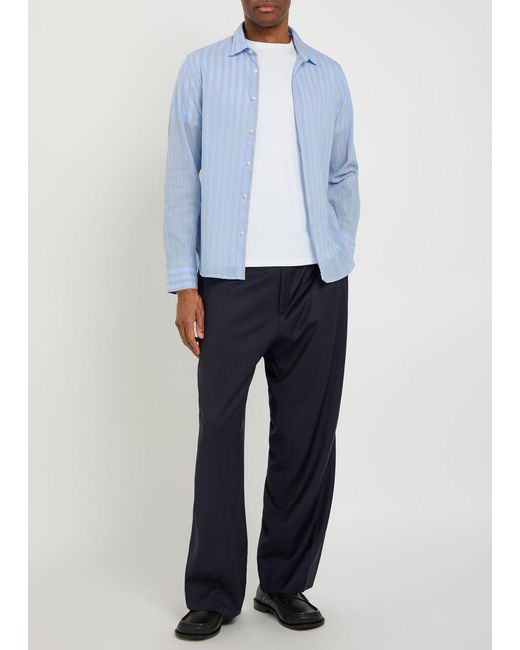 Officine Generale Blue Giacamo Striped Cotton Shirt for men