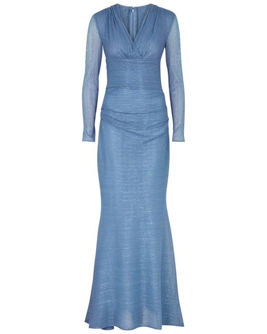 Talbot Runhof Blue Metallic Voile Gown