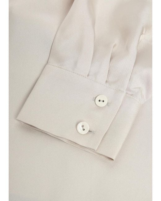 Eileen Fisher Gray Mandarin-Collar Silk Shirt