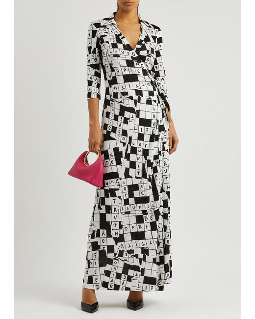 Diane von Furstenberg White Abigail Printed Silk-Jersey Maxi Wrap Dress