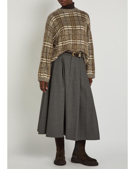 Brunello Cucinelli Gray Tailored Pleated Wool-Blend Midi Skirt