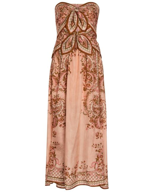 Zimmermann Pink Aster Scarf Printed Cut-Out Silk Midi Dress