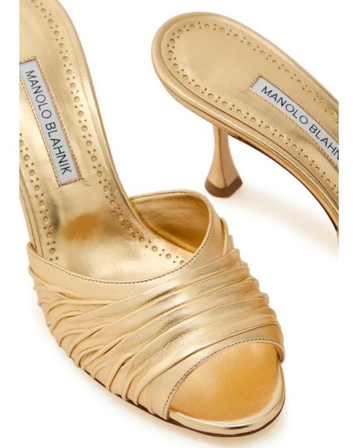 Manolo Blahnik Natural Pirua 70 Metallic Nappa Mules