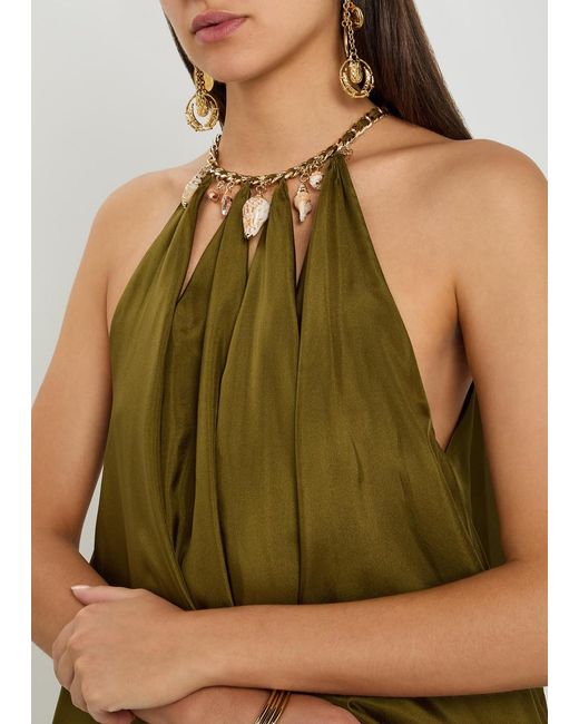 Zimmermann Green Mohon Charm-Effect Silk Blouse