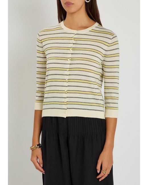 Vince Natural Striped Cotton And Cashmere-Blend Cardigan