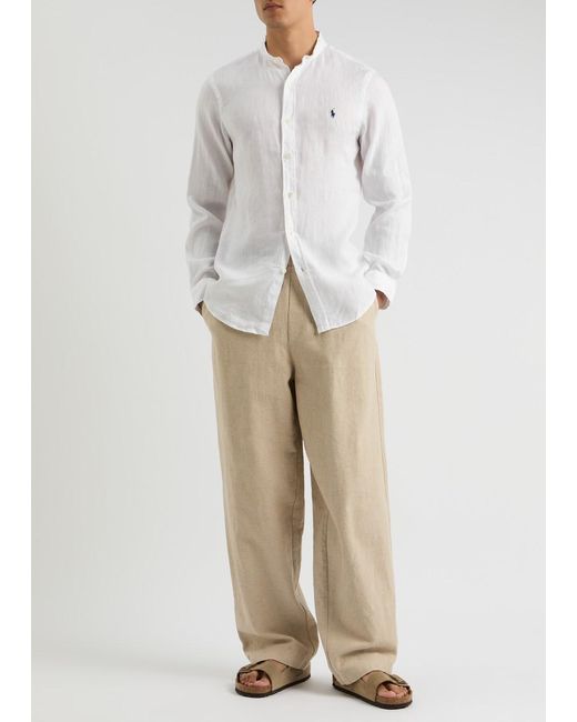 Polo Ralph Lauren White Logo-Embroidered Linen Shirt for men