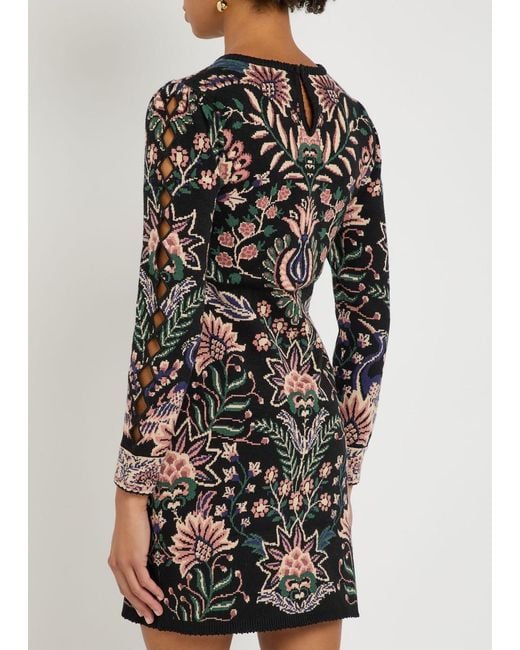 Farm Rio Black Marvelous Garden Floral-Jacquard Knit Mini Dress