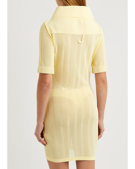 Jacquemus Yellow La Mini Robe Manta Knitted Mini Shirt Dress