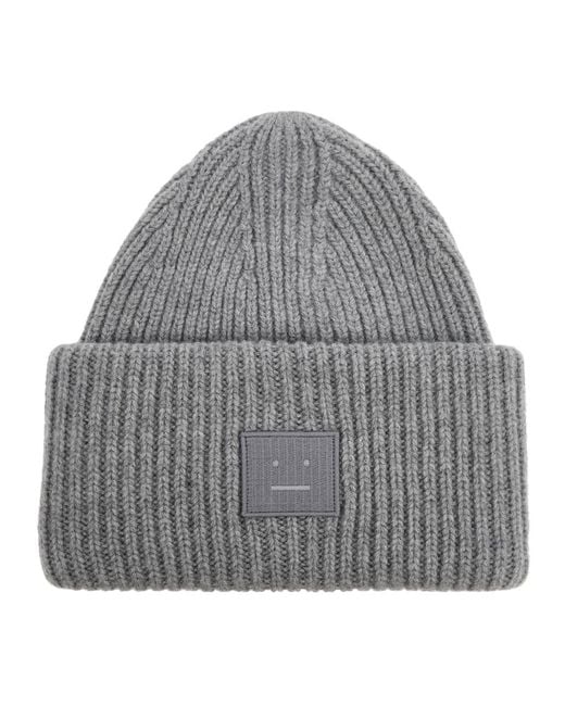 Acne Gray Pansy Logo Ribbed Wool Beanie for men