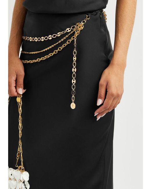 Rabanne Black Chain-Embellished Satin Maxi Skirt