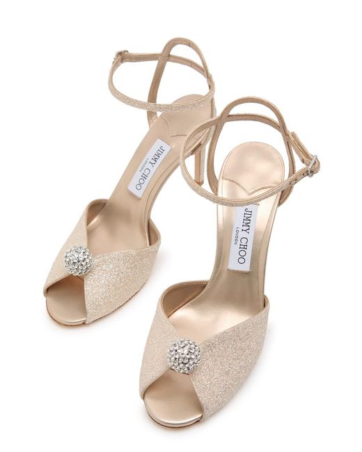 Jimmy Choo Natural Sacora 85 Glitter Metallic Leather Sandals