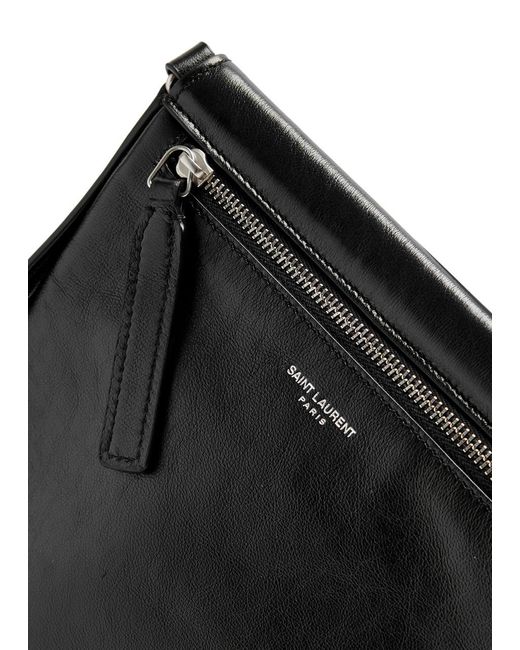 Saint Laurent Black Flat Side Leather Cross-body Bag for men