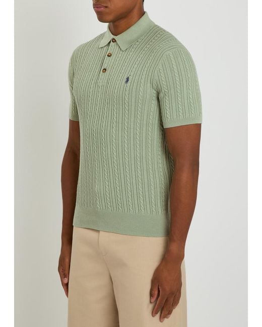 Polo Ralph Lauren Green Logo-Embroidered Cable-Knit Cotton Polo Shirt for men