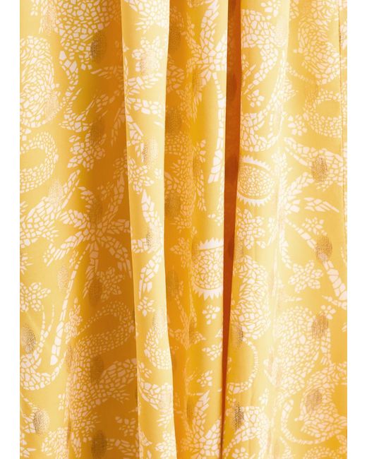 Never Fully Dressed Yellow May Printed Satin Midi Dress