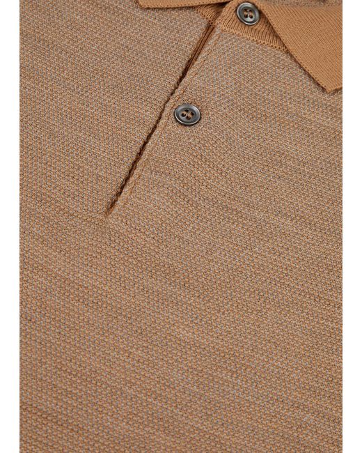 John Smedley Brown Textured Wool Polo Shirt for men