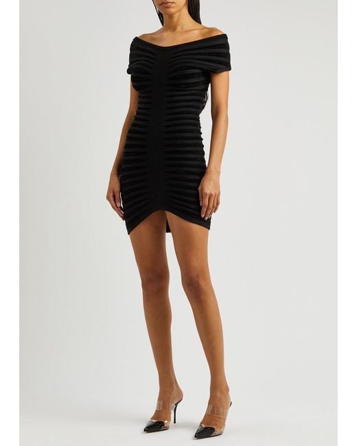 Alaïa Black Off-the-shoulder Ribbed Mini Dress