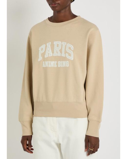 Anine Bing Natural Harry Shrunken Logo-Appliquéd Cotton Sweatshirt