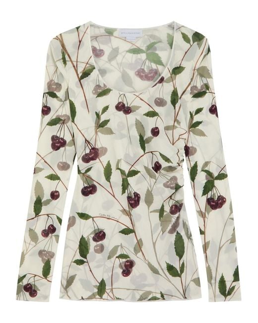 Stella McCartney Gray Cherry Print Mesh Top