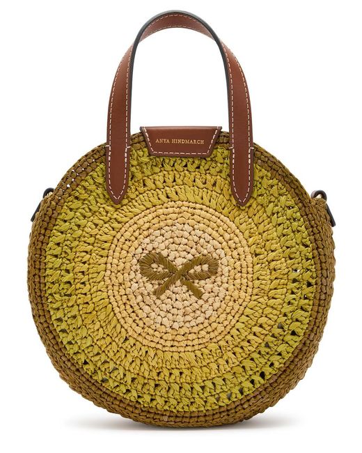 Anya Hindmarch Metallic Small Round Bow Raffia Tote Bag
