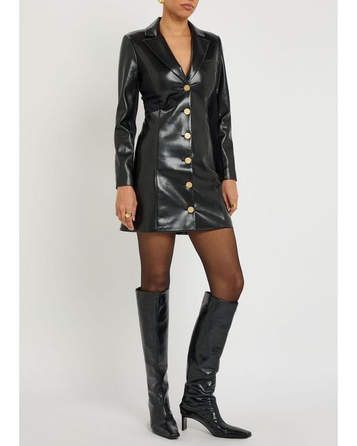 Alice + Olivia Black Michelle Faux Leather Mini Blazer Dress