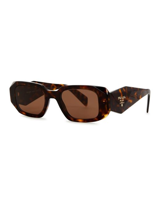Prada Brown Rectangle-Frame Sunglasses Designer-Stamped Wide Arms, 100% Uv Protection for men