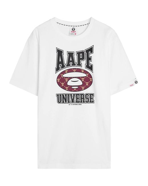 Aape White Moonface Universe Printed Cotton T-Shirt for men