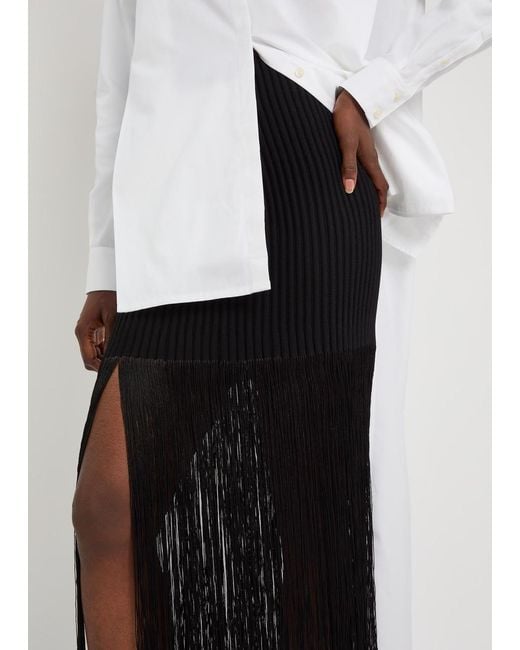 Alaïa Black Fringed Ribbed-Knit Skirt