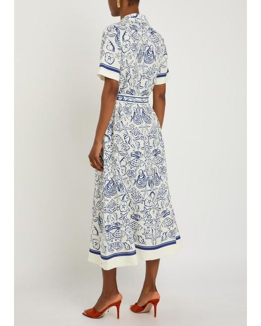 Jonathan Simkhai White Audria Printed Belted Linen-Blend Midi Shirt Dress