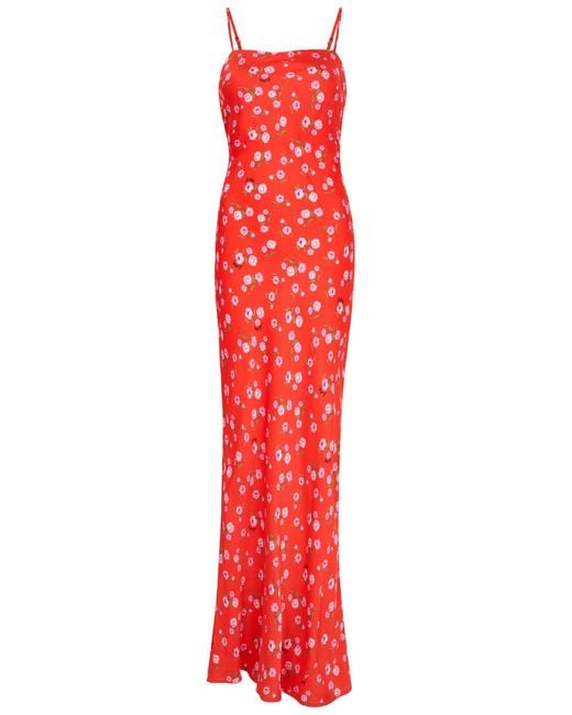 ROTATE SUNDAY Red Rotate Birger Christensen Floral-Print Satin Maxi Dress