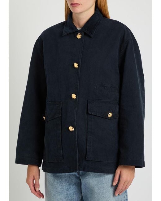 Nili Lotan Blue Devin Corduroy-Collar Cotton Jacket