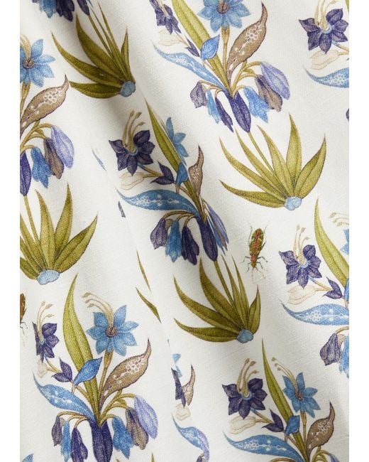 Emporio Sirenuse White Azzurra Printed Linen-Blend Midi Dress