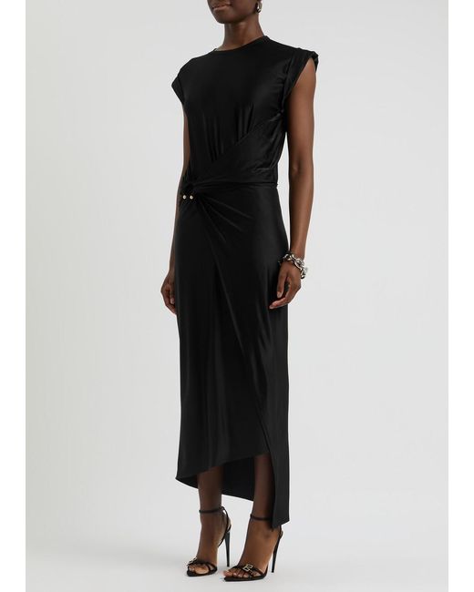 Rabanne Black Asymmetric Satin-Jersey Midi Dress
