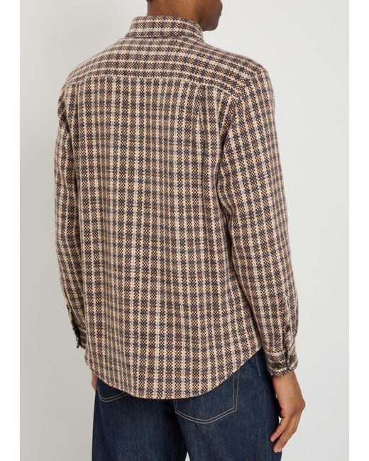 vowels Brown Checked Wool And Mohair-Blend Overshirt for men